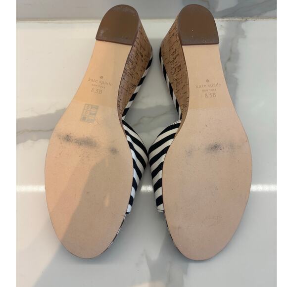 KATE SPADE NEW YORK LINDA WEDGE SANDALS NWOT SIZE 8.5 BLACK/WHITE CANVAS - Picture 6 of 6